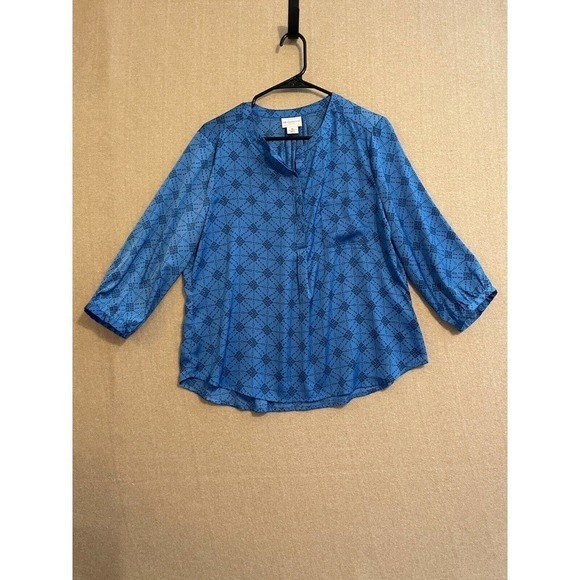 Liz Claiborne Tops - Liz Claiborne Blouse Women's Petite Large Blue Mid Length Balloon Sleeve